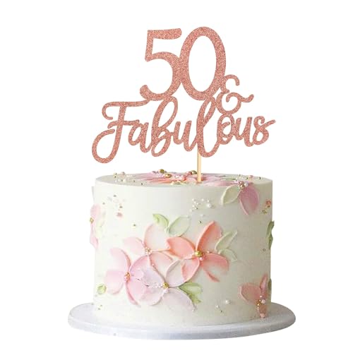 Anemowind 3 x roségoldene Kuchendekorationen zum 50. Geburtstag, 50 Stück und fabelhafte Kuchendekorationen für Happy 50th Birthday Cheers to 50, Party-Dekorationen, 50. Hochzeitstag von Anemowind