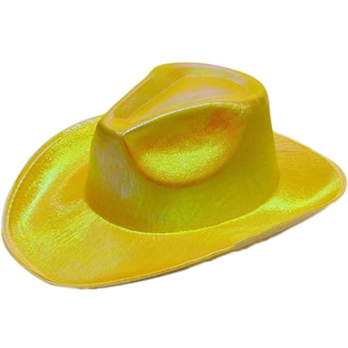 2 Stück Blinkender Bunter Cowboyhut für Damen und Herren,Breiter Krempe Unisex Hat weitem,Cowgirl Kostüm zubehör,für Tourismus,Camping,Karneval,Halloween,Fasching,Mottoparty,Musikfestival,Gelb von Anevous