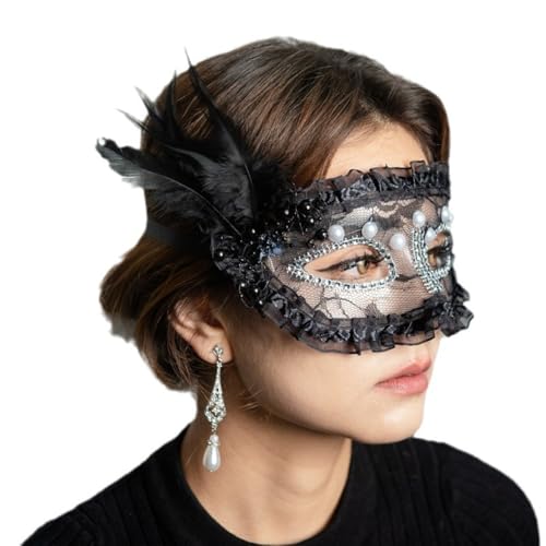 Anevous 2 Stück Maskerade Spitze Maske,Damen Modische Venezianische Masken,Gesichtsmaske,Federdekoration Augenmasken,Perle Feather Lace Mask für Halloween,Kostümparty,Karneval,Catwalks,Schwarz Anevous 2 Stück Maskerade Spitze Maske,Damen Modische Venezianische Masken,Gesichtsmaske,Federdekoration Augenmasken,Perle Feather Lace Mask für Halloween,Kostümparty,Karneval,Catwalks,Schwarz von Anevous
