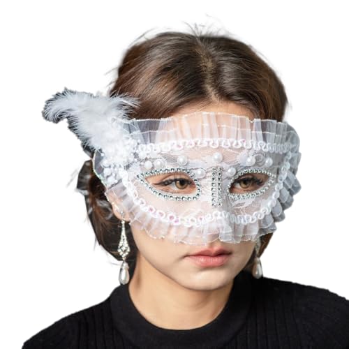 Anevous 2 Stück Maskerade Spitze Maske,Damen Modische Venezianische Masken,Gesichtsmaske,Federdekoration Augenmasken,Perle Feather Lace Mask für Halloween,Kostümparty,Karneval,Catwalks,Weiß Anevous 2 Stück Maskerade Spitze Maske,Damen Modische Venezianische Masken,Gesichtsmaske,Federdekoration Augenmasken,Perle Feather Lace Mask für Halloween,Kostümparty,Karneval,Catwalks,Weiß von Anevous