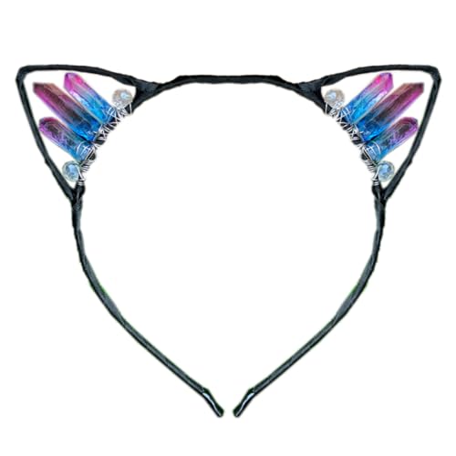 Anevous Handgefertigtes Kristall-Ohr-Stirnband,Kätzchen Haarbänder,Haarschmuck,Kopfschmuck,Haarreif mit Katzenohren,Strasssteinen Kopfbedeckung für Cosplay,Ohren,Maskeraden,Halloween,Party,Farbe 1 von Anevous