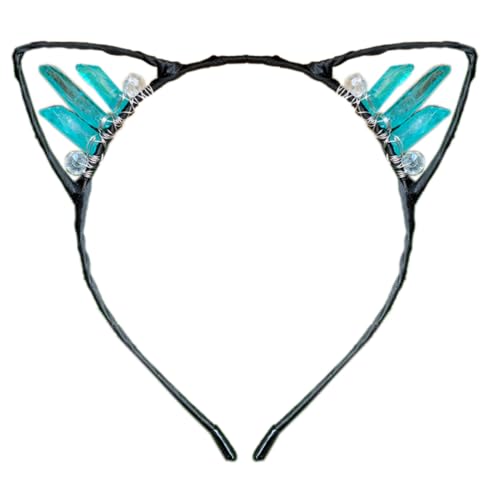 Anevous Handgefertigtes Kristall-Ohr-Stirnband,Kätzchen Haarbänder,Haarschmuck,Kopfschmuck,Haarreif mit Katzenohren,Strasssteinen Kopfbedeckung für Cosplay,Ohren,Maskeraden,Halloween,Party,Farbe 2 von Anevous