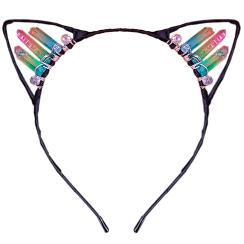 Anevous Handgefertigtes Kristall-Ohr-Stirnband,Kätzchen Haarbänder,Haarschmuck,Kopfschmuck,Haarreif mit Katzenohren,Strasssteinen Kopfbedeckung für Cosplay,Ohren,Maskeraden,Halloween,Party,Farbe 17 von Anevous