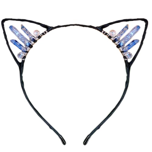 Anevous Handgefertigtes Kristall-Ohr-Stirnband,Kätzchen Haarbänder,Haarschmuck,Kopfschmuck,Haarreif mit Katzenohren,Strasssteinen Kopfbedeckung für Cosplay,Ohren,Maskeraden,Halloween,Party,Farbe 26 von Anevous