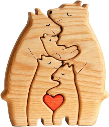 Angaekkot Familienpuzzle aus Holz,Bärenfamilie Kunstpuzzle aus Holz,Niedliche Tierfamilie Holz,Bär Holzornamente Personalisiertes Puzzle，Perfekte Heimdekoration，Muttertags-Geburtstagsgeschenke (D) von Angaekkot