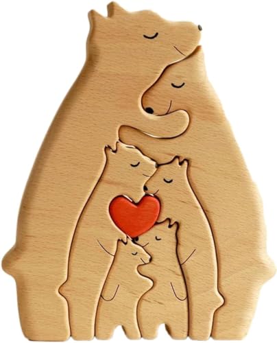 Angaekkot Familienpuzzle aus Holz,Bärenfamilie Kunstpuzzle aus Holz,Niedliche Tierfamilie Holz,Bär Holzornamente Personalisiertes Puzzle，Perfekte Heimdekoration，Muttertags-Geburtstagsgeschenke (E) von Angaekkot