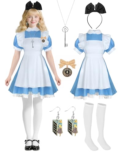 Angelaicos Französische Lolita-Mädchen-Schürze für Damen, Kostüm, Kleid, Halloween, Cosplay, Party, Outfits mit Zubehör (Blau, klein) von Angelaicos