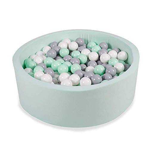 Angelove Bällebad Baby Kinder 90x30cm – Weiches Baumwoll Ballpool mit 200 Bällen – Sicheres Spielzeug für Kleinkinder – Modernes Design für Jungen & Mädchen, Coton, Minze von Angelove