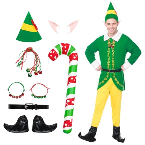 Angenster Elfen Kostüm für Erwachsener, Weihnachtskostüm Herren Weihnachtself Cosplay Wichtel Kostüm mit Hut Gürtel Ear Halskette Krücken Armband Schuhüberzüge, Weihnachtself Kostüm (Herren, S) Angenster Elfen Kostüm für Erwachsener, Weihnachtskostüm Herren Weihnachtself Cosplay Wichtel Kostüm mit Hut Gürtel Ear Halskette Krücken Armband Schuhüberzüge, Weihnachtself Kostüm (Herren, S) von Angenster