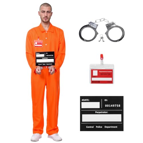 Angenster Gefängnis Kostüm Orange, Prisoner Kostüm Herren Häftling Kostüm mit Orange Overalls Handcuffs Informationstafeln Namensschild, Sträfling Kostüm Häftling Outfit für Halloween (Orange, XL) Angenster Gefängnis Kostüm Orange, Prisoner Kostüm Herren Häftling Kostüm mit Orange Overalls Handcuffs Informationstafeln Namensschild, Sträfling Kostüm Häftling Outfit für Halloween (Orange, XL) von Angenster