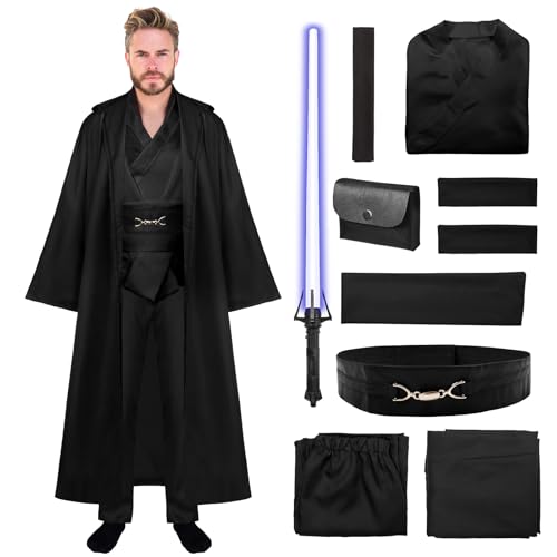 Angenster Halloween-Kostüm für Erwachsene, Krieger-Kostüm für Sky Walker, Kapuze, schwarzer Umhang mit Tunika, Hose, Schultergurt, Schwertertasche, Krieger Cosplay für Halloween Karneval (Schwarz, L) Angenster Halloween-Kostüm für Erwachsene, Krieger-Kostüm für Sky Walker, Kapuze, schwarzer Umhang mit Tunika, Hose, Schultergurt, Schwertertasche, Krieger Cosplay für Halloween Karneval (Schwarz, L) von Angenster