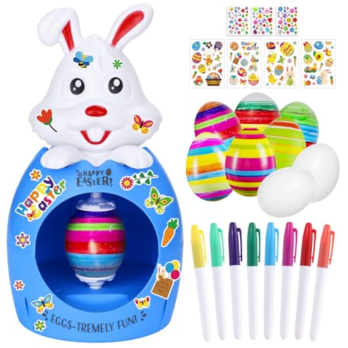 Angenster Kaninchen Osterei Spinner Dekoration Maschine, Easter Egg Decorator Spinner Kit mit Bunte Markierungen und Ostereier Aufkleber, Egg Decorating Kit für Ostern (Stil A, F) von Angenster