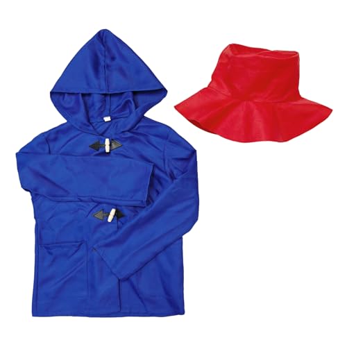 Angenster Kinder-Kostüm, Bären-Set, Welttag des Buches, Kostüm für Kinder mit blauem Dufflecoat und rotem Hut, Welttag des Buches, Kostüm für Kinder, Jungen, Mädchen, Buchwoche (130) von Angenster
