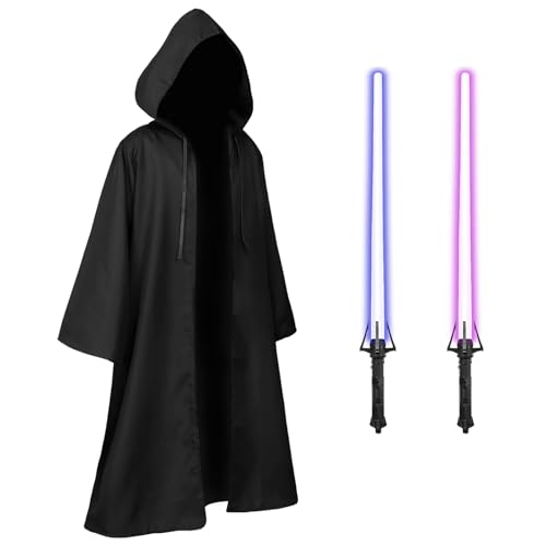 Angenster Schwarzer Umhang mit Kapuze für Erwachsene, Halloween Umhang Satin Vampir Mantel Mittelalter Umhang mit Kapuze Spielzeugschwert, Krieger Mantel für Halloween Karneval, Unisex (Schwarz, XL) Angenster Schwarzer Umhang mit Kapuze für Erwachsene, Halloween Umhang Satin Vampir Mantel Mittelalter Umhang mit Kapuze Spielzeugschwert, Krieger Mantel für Halloween Karneval, Unisex (Schwarz, XL) von Angenster