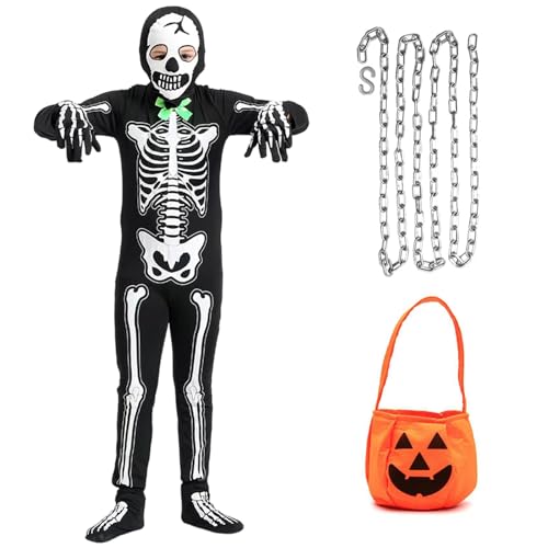 Angenster Halloween Skelett Kostüm für Kinder - Onesie Dark Sensenmann Mit Maske, Eimer und Kette - für Jungen und Mädchen (Stil B, 120) Angenster Halloween Skelett Kostüm für Kinder - Onesie Dark Sensenmann Mit Maske, Eimer und Kette - für Jungen und Mädchen (Stil B, 120) von Angenster
