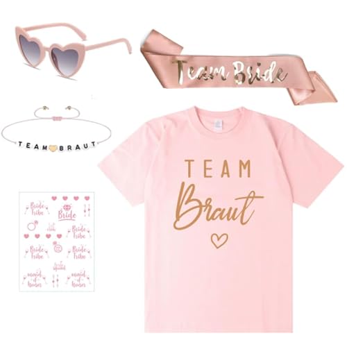 Angenster T-Shirt-Set für das Brautteam, T-Shirts für Junggesellinnenabschiede, Braut, Brautjungfern, champagner-goldene Wärmeübertragungs-T-Shirts (Blau-DE, M) von Angenster
