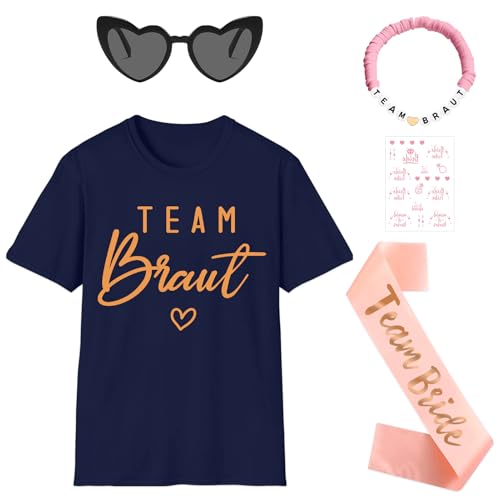 Angenster T-Shirt-Set für das Brautteam, T-Shirts für Junggesellinnenabschiede, Braut, Brautjungfern, champagner-goldene Wärmeübertragungs-T-Shirts (Rosa-DE, S) von Angenster