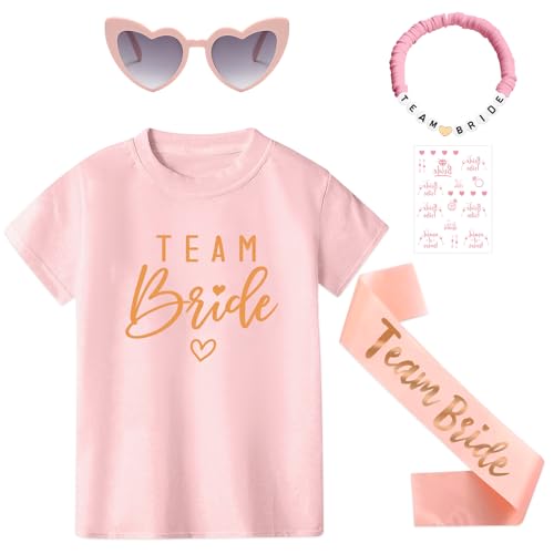 Angenster T-Shirt-Set für das Brautteam, T-Shirts für Junggesellinnenabschiede, Braut, Brautjungfern, champagner-goldene Wärmeübertragungs-T-Shirts (Rosa-UK, L) von Angenster