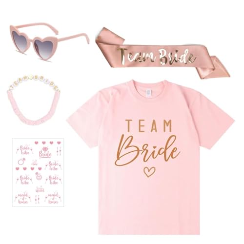 Angenster T-Shirt-Set für das Brautteam, T-Shirts für Junggesellinnenabschiede, Braut, Brautjungfern, champagner-goldene Wärmeübertragungs-T-Shirts (Rosa-UK, S) von Angenster