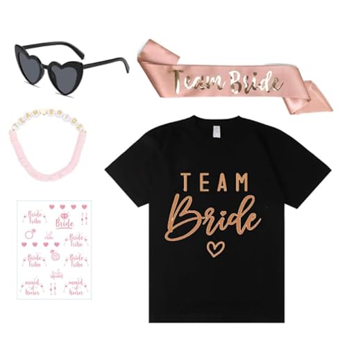 Angenster T-Shirt-Set für das Brautteam, T-Shirts für Junggesellinnenabschiede, Braut, Brautjungfern, champagner-goldene Wärmeübertragungs-T-Shirts (Schwarz-UK, XXL) von Angenster