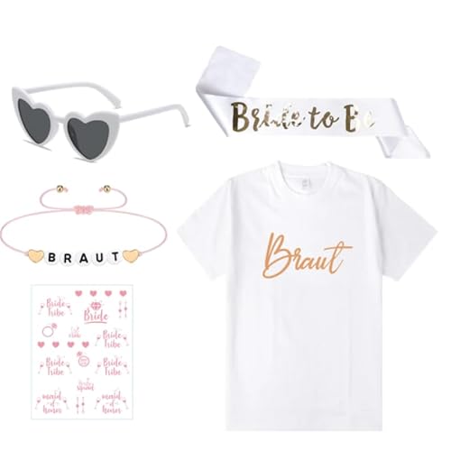 Angenster T-Shirt-Set für das Brautteam, T-Shirts für Junggesellinnenabschiede, Braut, Brautjungfern, champagner-goldene Wärmeübertragungs-T-Shirts (Weiß-DE, M) von Angenster