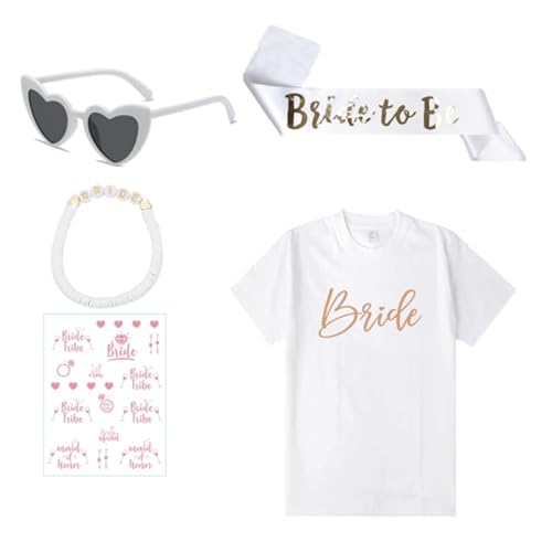 Angenster T-Shirt-Set für das Brautteam, T-Shirts für Junggesellinnenabschiede, Braut, Brautjungfern, champagner-goldene Wärmeübertragungs-T-Shirts (Weiß-UK, S) von Angenster