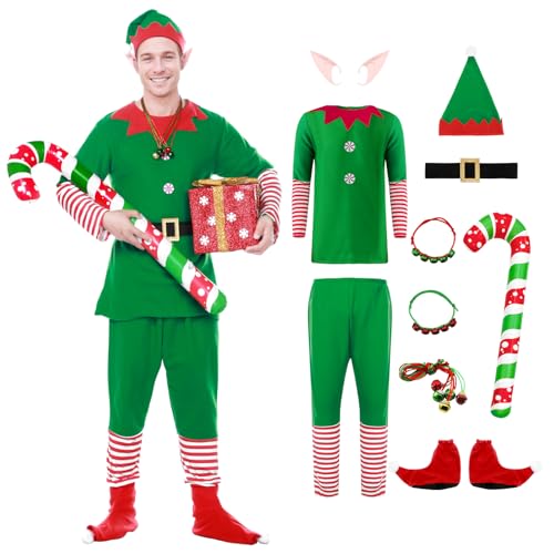 Angenster Weihnachtself Kostüm Set, 14 Stück Weihnachtskostüm Elfen Kostüm Wichtel Kostüm Weihnachts Outfits mit Hut Gürtel Ear Krücken Armband Halskette, Weihnachts Kostüm für Familie (Herren, S) Angenster Weihnachtself Kostüm Set, 14 Stück Weihnachtskostüm Elfen Kostüm Wichtel Kostüm Weihnachts Outfits mit Hut Gürtel Ear Krücken Armband Halskette, Weihnachts Kostüm für Familie (Herren, S) von Angenster