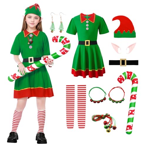 Angenster Weihnachtself Kostüm Set, 14 Stück Weihnachtskostüm Elfen Kostüm Wichtel Kostüm Weihnachts Outfits mit Hut Gürtel Ear Krücken Armband Halskette, Weihnachts Kostüm für Familie (Mädchen, 140) Angenster Weihnachtself Kostüm Set, 14 Stück Weihnachtskostüm Elfen Kostüm Wichtel Kostüm Weihnachts Outfits mit Hut Gürtel Ear Krücken Armband Halskette, Weihnachts Kostüm für Familie (Mädchen, 140) von Angenster
