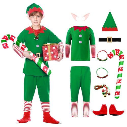 Angenster Weihnachtself Kostüm Set, 14 Stück Weihnachtskostüm Elfen Kostüm Wichtel Kostüm Weihnachts Outfits mit Hut Gürtel Ear Krücken Armband Halskette, Weihnachts Kostüm für Familie (Junge, 120) Angenster Weihnachtself Kostüm Set, 14 Stück Weihnachtskostüm Elfen Kostüm Wichtel Kostüm Weihnachts Outfits mit Hut Gürtel Ear Krücken Armband Halskette, Weihnachts Kostüm für Familie (Junge, 120) von Angenster