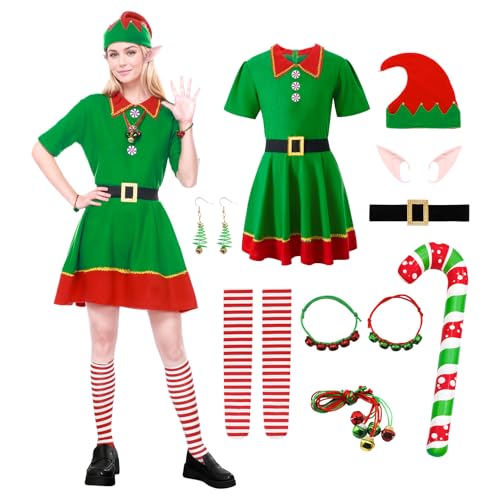 Angenster Weihnachtself Kostüm Set, 14 Stück Weihnachtskostüm Elfen Kostüm Wichtel Kostüm Weihnachts Outfits mit Hut Gürtel Ear Krücken Armband Halskette, Weihnachts Kostüm für Familie (Damen, XL) Angenster Weihnachtself Kostüm Set, 14 Stück Weihnachtskostüm Elfen Kostüm Wichtel Kostüm Weihnachts Outfits mit Hut Gürtel Ear Krücken Armband Halskette, Weihnachts Kostüm für Familie (Damen, XL) von Angenster