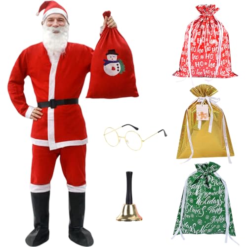 Angenster Weihnachtsmann-Kostüm-Set, 12-teilig, einfaches Weihnachtsmann-Kostüm, Weihnachtsmann-Kostüm, Weihnachtsmann-Kostüm, mit Hut, Oberteil, Hose, Bartgürtel, Stiefel, Brille, Geschenktasche, Angenster Weihnachtsmann-Kostüm-Set, 12-teilig, einfaches Weihnachtsmann-Kostüm, Weihnachtsmann-Kostüm, Weihnachtsmann-Kostüm, mit Hut, Oberteil, Hose, Bartgürtel, Stiefel, Brille, Geschenktasche, von Angenster