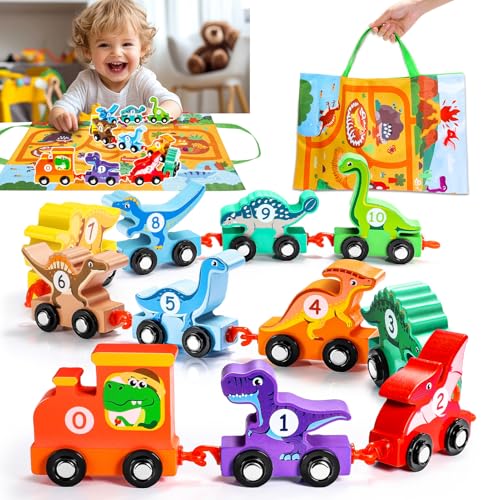 Anginne Dinosaurier-Holzzug mit 2 in 1 Spielmatte/Aufbewahrungstasche - Dinosaurier Spielzeug ab 1 Jahr Spiele ab 2 3 4 Jahren - Montessori Spielzeug ab 1 Jahr - Geschenk für Junge Mädchen 1-4 Jahre Anginne Dinosaurier-Holzzug mit 2 in 1 Spielmatte/Aufbewahrungstasche - Dinosaurier Spielzeug ab 1 Jahr Spiele ab 2 3 4 Jahren - Montessori Spielzeug ab 1 Jahr - Geschenk für Junge Mädchen 1-4 Jahre von Anginne