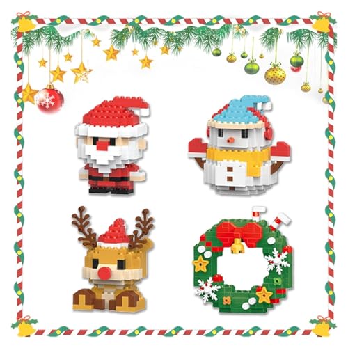 Weihnachtsmann-Design-Baustein-Sets, weihnachtliche Baustein-Dekorationen, Mini-Baufiguren, Weihnachtsbäume, Weihnachts-, Neujahrs- und Geburtstagsgeschenke, Partygeschenke (4 Stück (A)) von AngloCrate