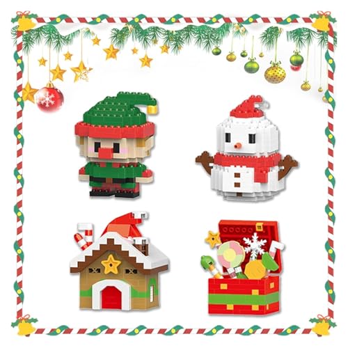 Weihnachtsmann-Design-Baustein-Sets, weihnachtliche Baustein-Dekorationen, Mini-Baufiguren, Weihnachtsbäume, Weihnachts-, Neujahrs- und Geburtstagsgeschenke, Partygeschenke (4 Stück (B)) von AngloCrate