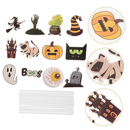 Angoily 12 Stück Teiliges Halloween Cupcake Topper Bunte Kürbis Geist Schloss Tortendeko Stabile Papier Party Picks für Kuchen Muffins Geeignet für Halloween Party und Geburtstag von Angoily