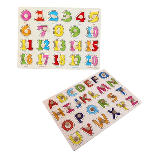 Angoily 2 Satz Vorschulspielzeug Puzzle Formen Steckpuzzles Für Kleinkinder Zahlenblock Zahlenrätsel Für Kleinkinder Montessori-rätsel Mit Großen Zahlen ABC-Puzzle Holz von Angoily