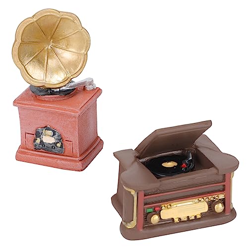 Angoily 2 Stück Miniatur Phonographen Dekoration aus Hochwertigem Harz Langlebige Mini Radio Modelle für Puppenhaus Landschaftsbau Fotografie Requisiten und Tischdeko von Angoily