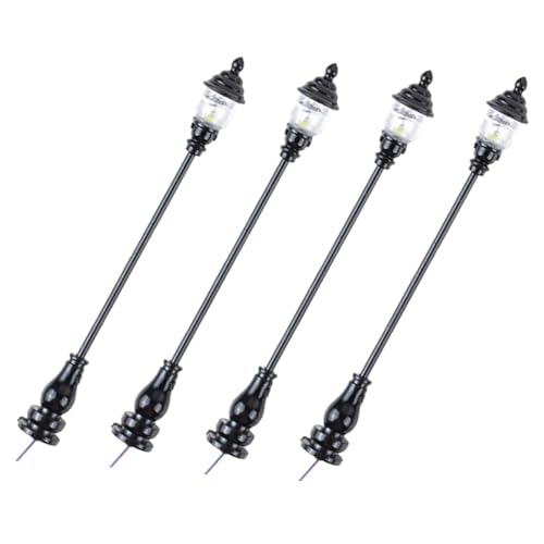 Angoily 4 Stück Maßstab Weiße LED Lichter Mini Straßenlampen Modell für DIY Sandtisch Landschaftsdekoration Micro Ornament von Angoily