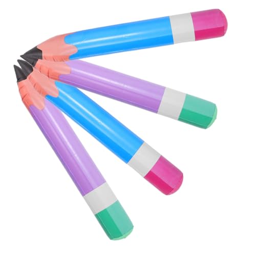 Angoily 4 Stück Teiliges Aufblasbares Bleistift Deko aus PVC Bunte Schulanfang Partyornamente Lustige Riesenstift Luftballons Einfache Aufhängung für Klassenzimmer und Kinderfeste von Angoily