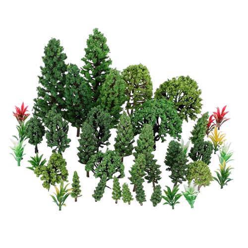 Angoily 40 Stück Teiliges Mini Modellbäume Kunststoff Realistische Miniaturbäume für DIY Mikro Landschaft Modellbau Diorama Basteln Zubehör für Garten Eisenbahn von Angoily