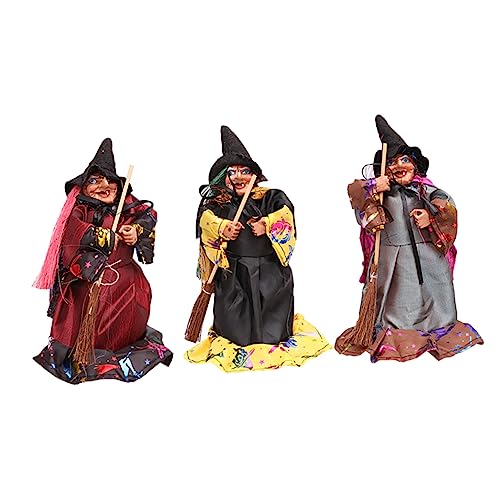 Angoily Halloween Hexenpuppen Teilig Bunte Stoffpuppen mit Besen Gruselige Partydekoration für Halloween Szenen und Party Atmosphäre von Angoily