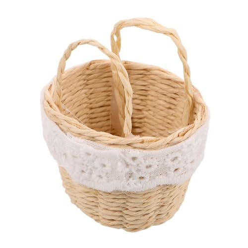 Angoily Handgewebter Miniatur-handkorb aus Rattan Niedlicher Leichter Miniatur-blumenkorb für Puppenhaus-Dekoration Vielseitig Einsetzbar für Miniaturlandschaften und Bastelzubehör von Angoily