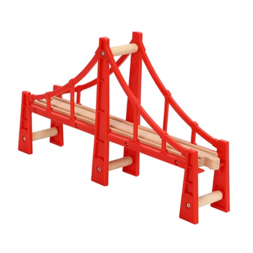 Angoily Holzeisenbahn Brücke Set aus Robustem Holz Rote Erhöhte Bahngleise Erweiterung für Spielzeugzüge Kompatibel mit Gängigen Eisenbahnsets für Ab Jahren Fantasievolles Spiel von Angoily