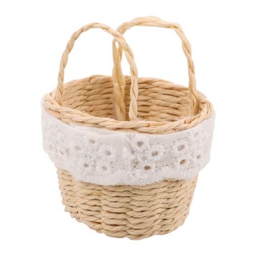 Angoily Mini Blumenkorb Zum Mitnehmen Miniatur Flechtkorb Puppen Landschaftskorb Mikro Landschafts Bastelkorb Kleiner Blumenkorb Puppenhaus Handgewebter Korb Beige Imitat von Angoily