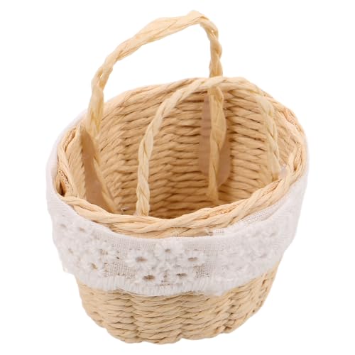 Angoily Miniatur-Puppenkorb: Puppenhaus, Kleiner handgewebter Blumenkorb aus Rattan-Imitat für Puppenszenen, Mikrolandschaften, Bastelornamente von Angoily