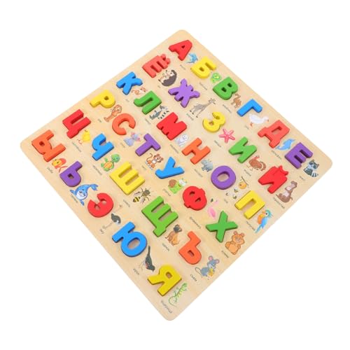 Angoily Montessori Holzpuzzle Russisches Alphabet Großes Lernspielzeug für Buntes Buchstabenbrett zur Sprachförderung und Vorstellungskraft Sicheres Tragbares Vorschulspielzeug für Eltern von Angoily