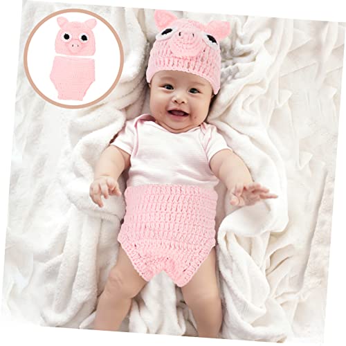 Angoily Neugeborenen Strickkostüm Teilig Pig Design Weiche Häkelkleidung für Babyfotografie Neugeborene Babygeschenk Geburtstagsfeier von Angoily