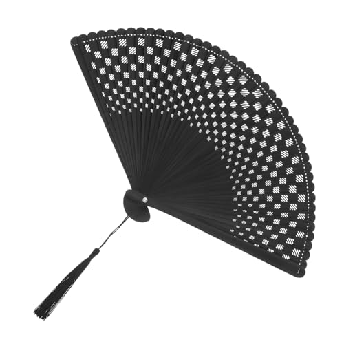 Angoily Vintage Faltfächer Handlich mit Quasten Eleganter Chinesischer Retro Stil Fächer für Hochzeit Sommerparty Dekoration Leicht Handgefertigt Sammlerstück von Angoily