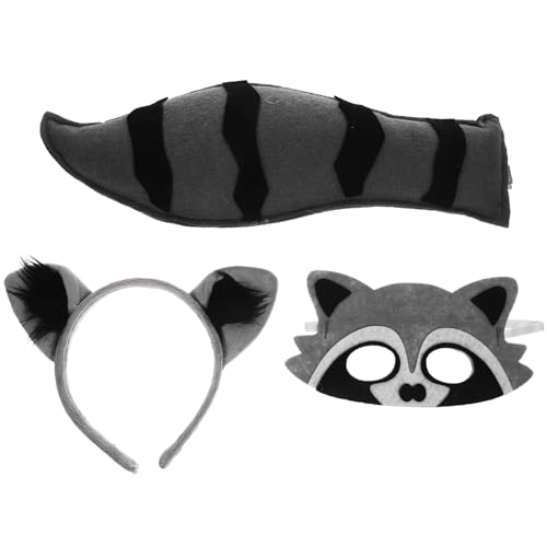 Angoily Waschbär Kostüm Set Tier Cosplay Zubehör Ohr Stirnband Maske Schwanz für Party Bühnenauftritte von Angoily