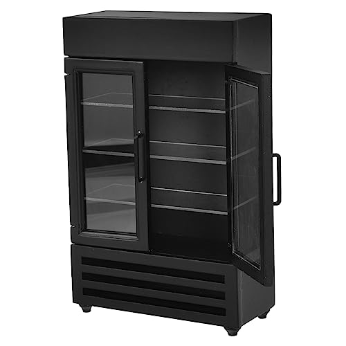 Angoily realistischer Mini-Gefrierschrank bastelzeug Miniatures swor Miniküche Puppenhaus Gefrierschrank dekoratives Miniaturgerät Landschaftsgestaltung Miniaturspielzeug hölzern Black von Angoily
